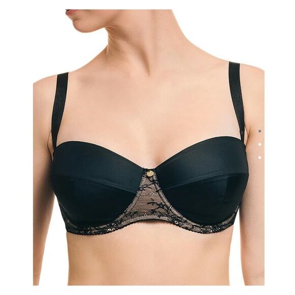 Ipomia Bare Lace-Trim Balconette Bra Black Size 30DD - Picture 1 of 2